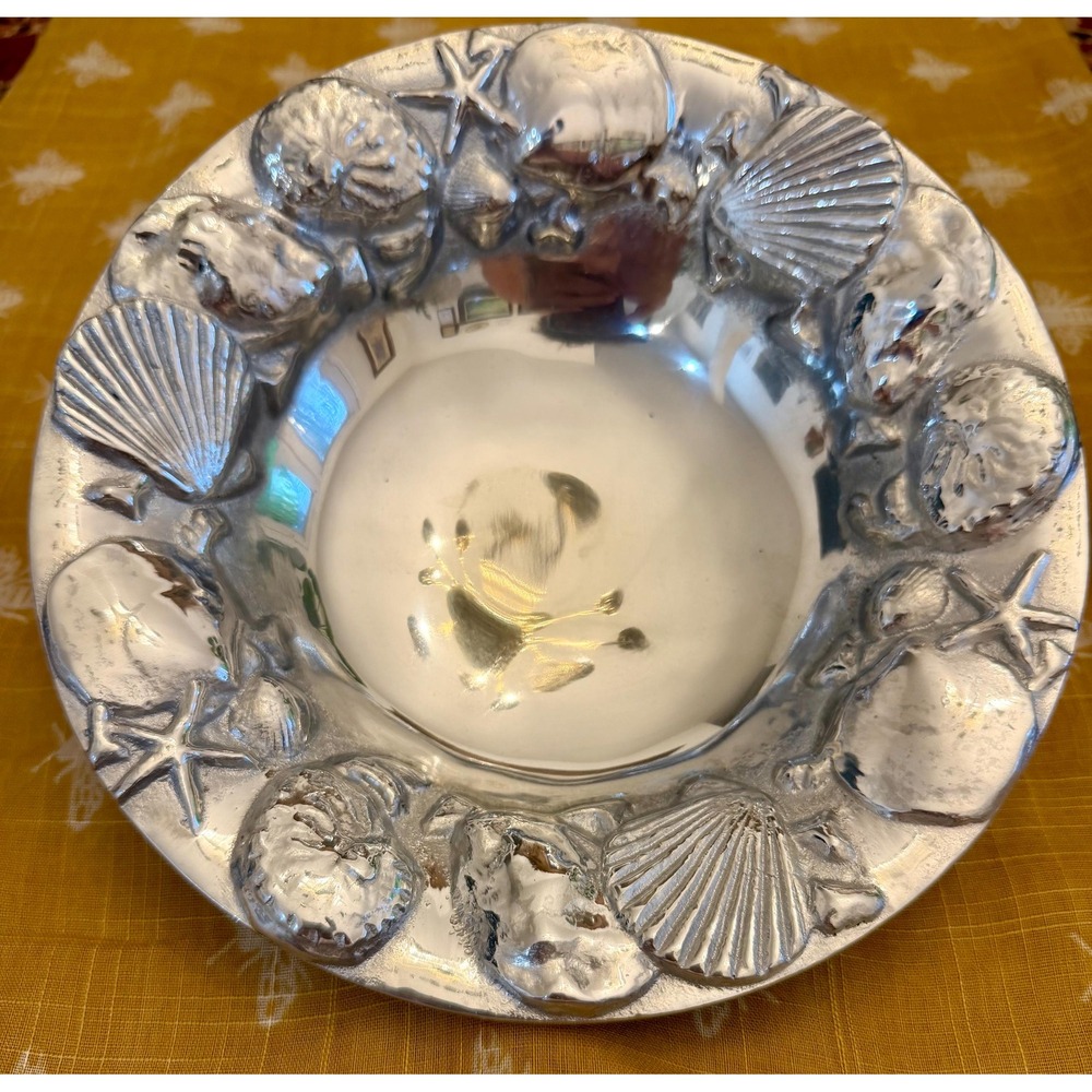 Mariposa Handcrafted Aluminum Seashell Bowl | 9.5 Inch Coastal Serving Dish